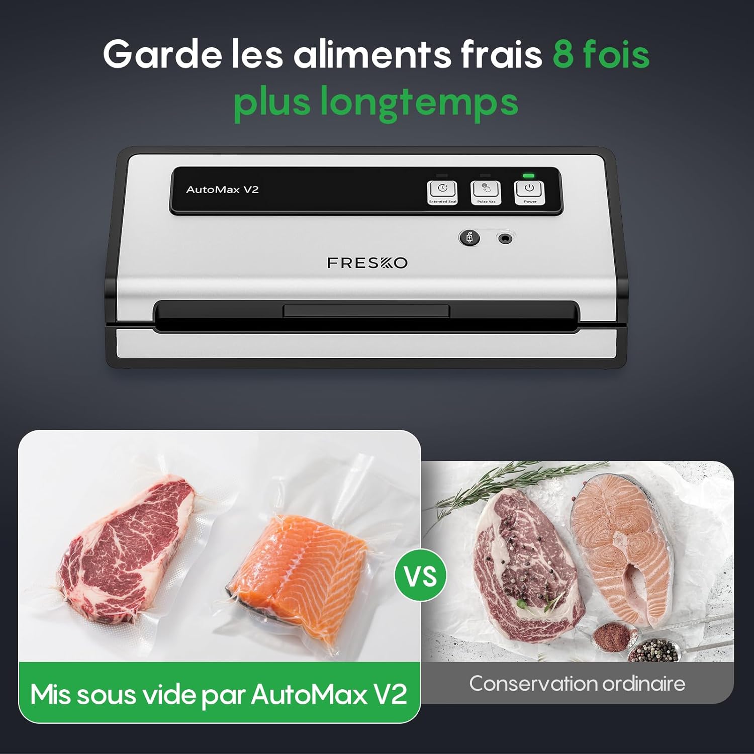 FRESKO - Machine sous vide série automatique - 140W - double thermoscellage, mode humide/sec, verrouillage automatique