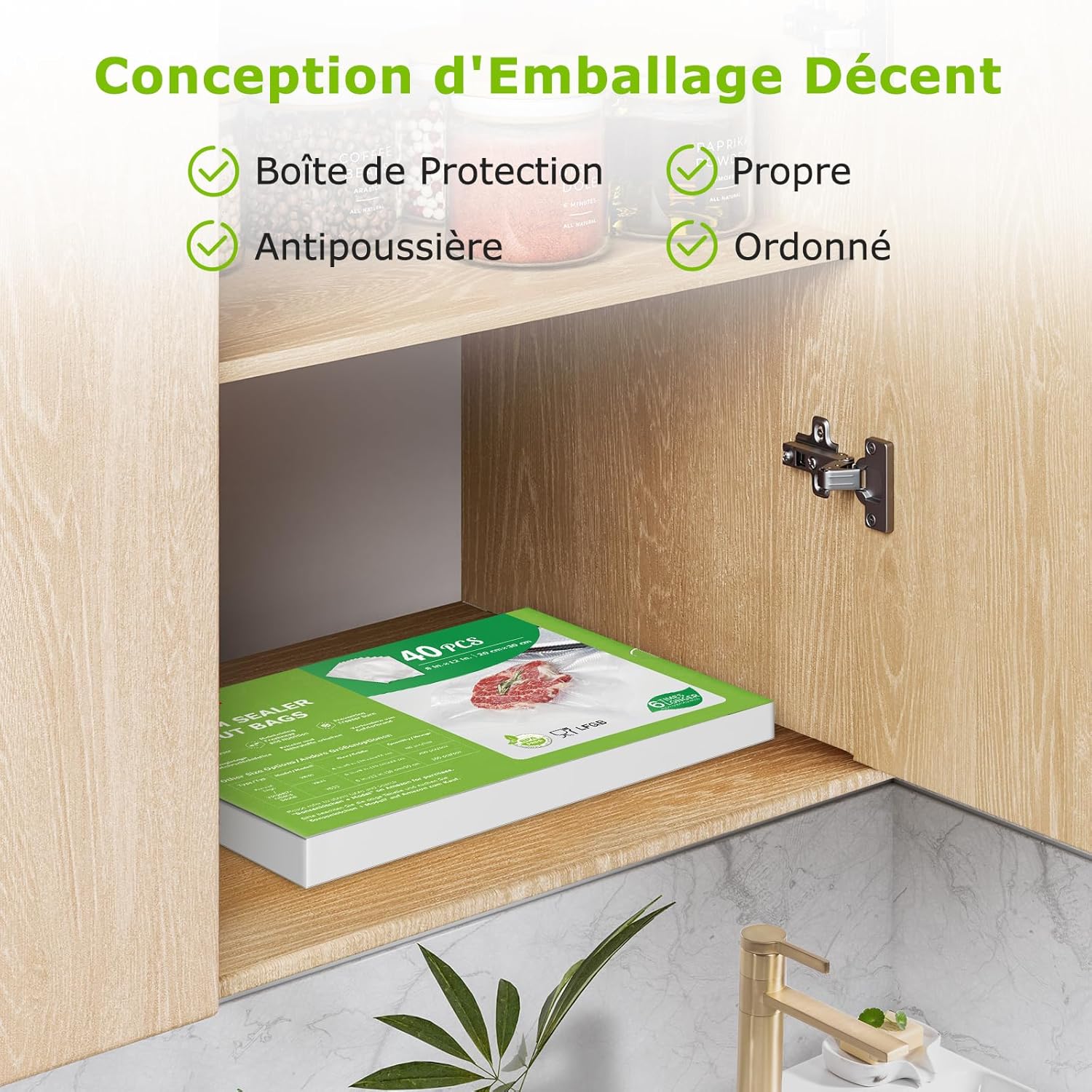 Bonsenkitchen - sacs sous vide VB32 - 20x30 cm - 40 sachets sans BPA